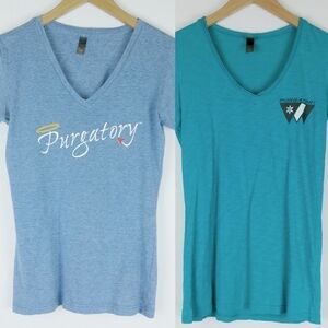 Purgatory Ski Resort Colorado T-Shirt Womens Small Logo V-Neck Bundle of 2
